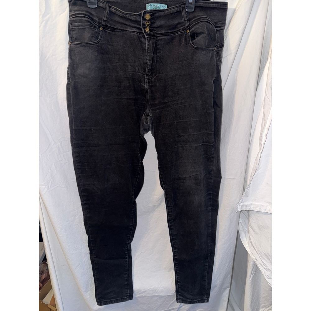 Wax Jean Butt I Love You Black High Rise Skinny Jeans Size 18 Multi Button Fly